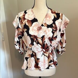 Express Pink and White Wrap Blouse with Tie Front​